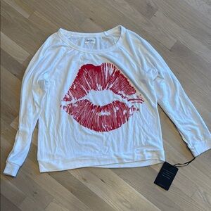 Lauren Moshi White Sweatshirt with Red Lip Print